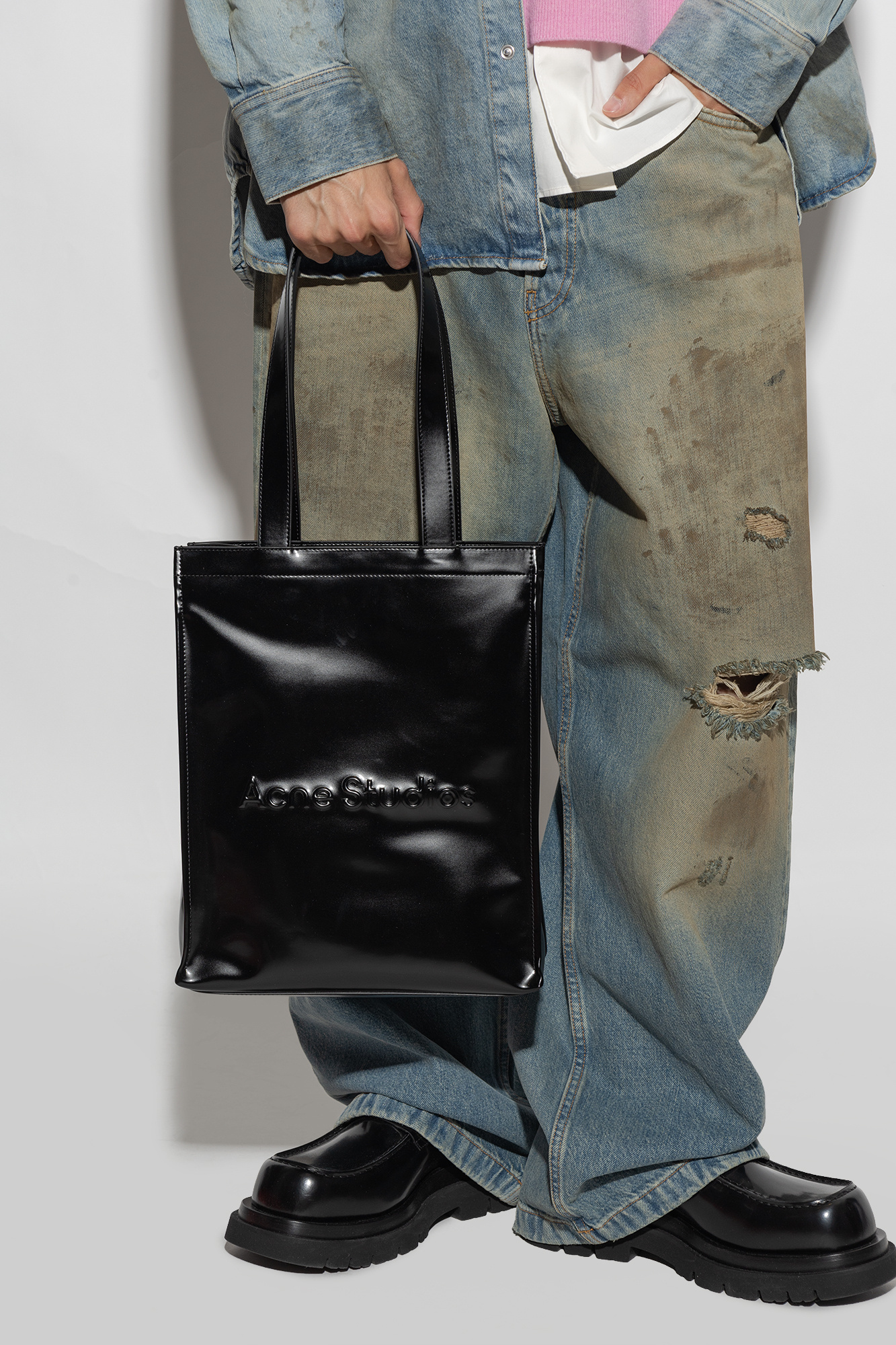 【関税&送料込】Acne Studios Borsa Shopping Buy Acne Studios Logo Shopper Large Tote Bag 'Black